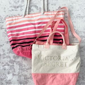Victoria's Secret Striped Pink and Cream Tote Set